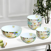 Pastel Floral Porcelain Dessert Set with Gold Trim (7-Piece)